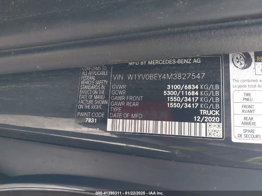 2021 Mercedes-Benz Metris VIN: W1YV0BEY4M3827547 Lot: 41390311