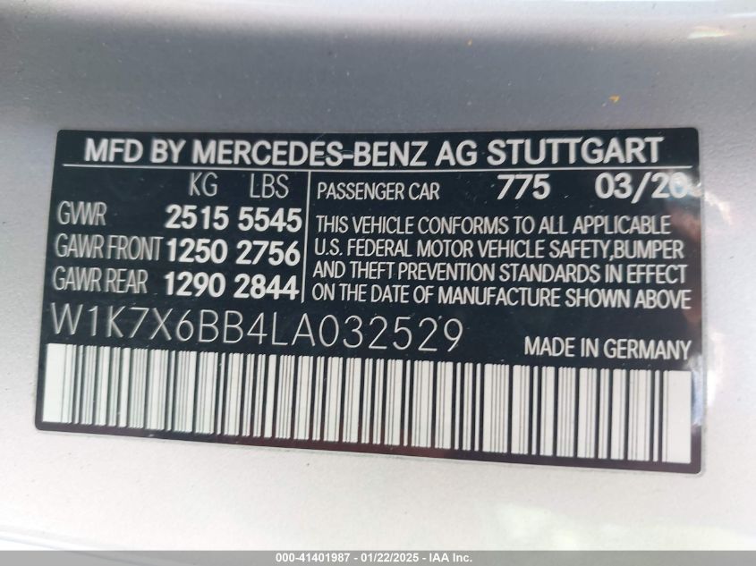 2020 Mercedes-Benz Amg Gt 53 4-Door Coupe VIN: W1K7X6BB4LA032529 Lot: 41401987