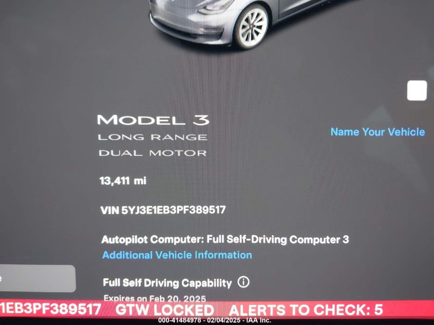 2023 Tesla Model 3 Long Range Dual Motor All-Wheel Drive VIN: 5YJ3E1EB3PF389517 Lot: 41484978