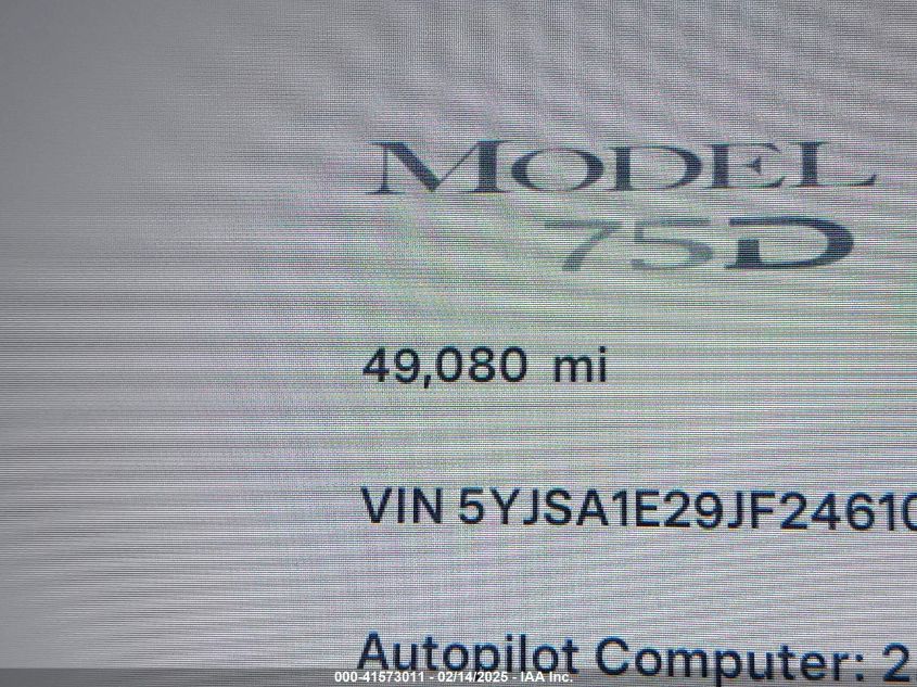 2018 Tesla Model S 100D/75D/P100D VIN: 5YJSA1E29JF246103 Lot: 41573011