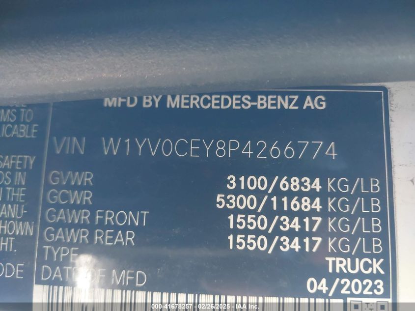 2023 Mercedes-Benz Metris VIN: W1YV0CEY8P4266774 Lot: 41678257