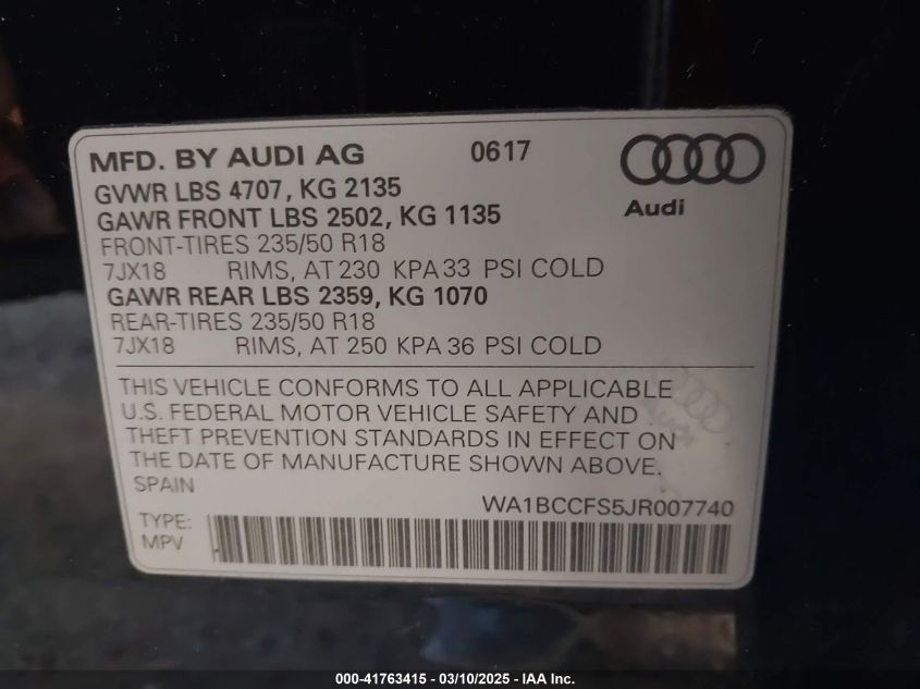 2018 Audi Q3 2.0T Premium/2.0T Sport Premium VIN: WA1BCCFS5JR007740 Lot: 41763415