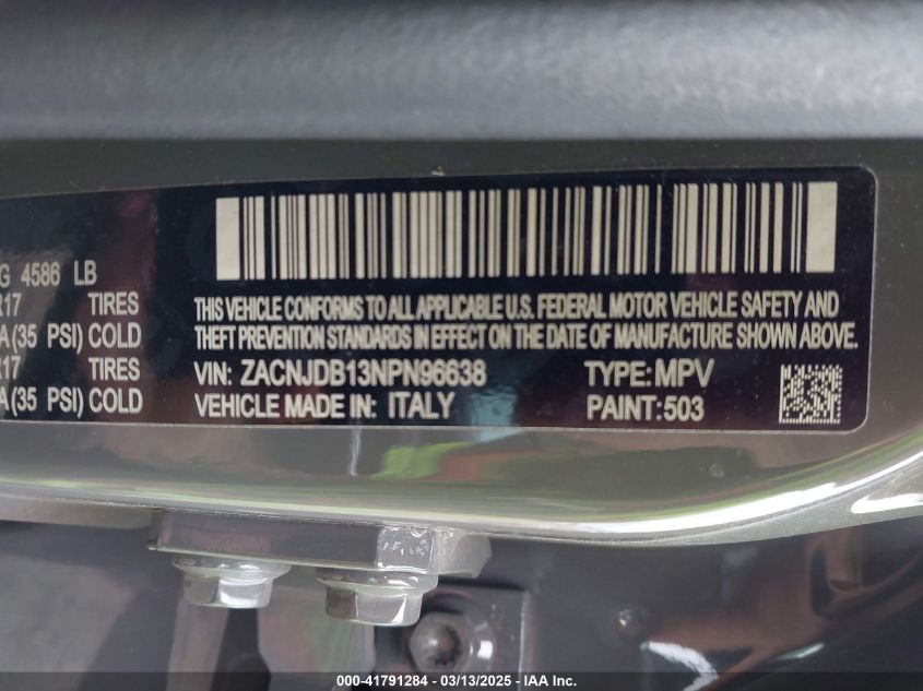 2022 Jeep Renegade Latitude 4X4 VIN: ZACNJDB13NPN96638 Lot: 41791284