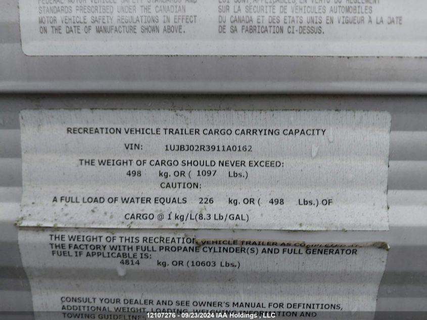 2009 Jayco Jay Flight VIN: 1UJBJ02R3911A0162 Lot: 12107276