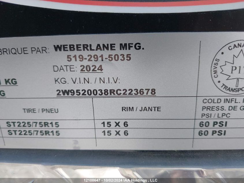 2024 Weberlane Weberlane VIN: 2W9520038RC223678 Lot: 12108647