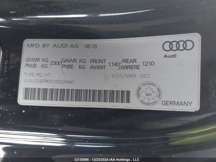 2014 Audi A5 VIN: WAUCFBFH0EN000480 Lot: 12130586