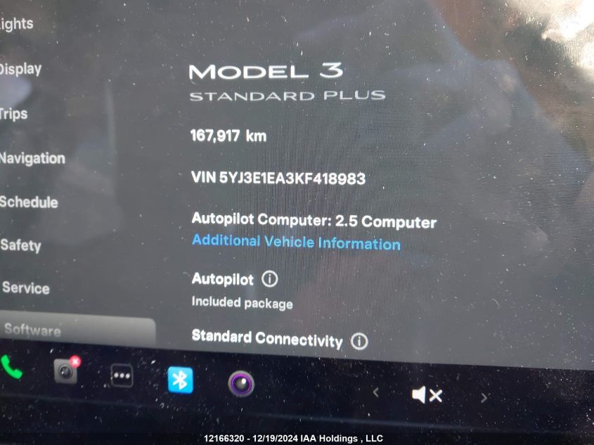 2019 Tesla Model 3 VIN: 5YJ3E1EA3KF418983 Lot: 12166320