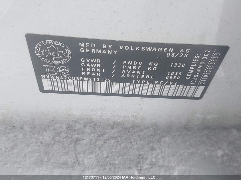 2023 Volkswagen Golf Gti VIN: WVWHA7CD8PW213129 Lot: 12173711