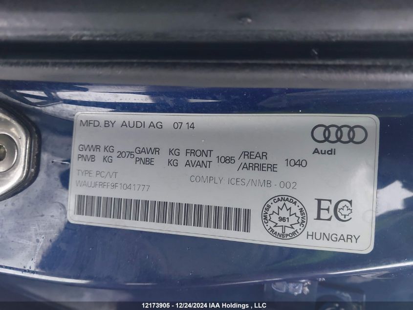 2015 Audi A3 VIN: WAUJFRFF9F1041777 Lot: 12173905