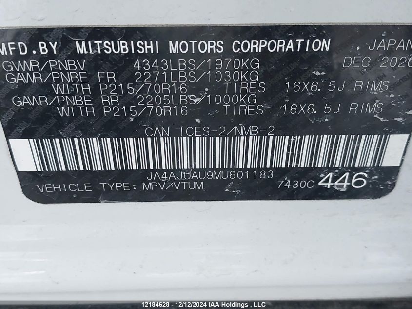 2021 Mitsubishi Rvr VIN: JA4AJUAU9MU601183 Lot: 12184628