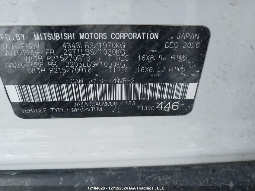 2021 Mitsubishi Rvr VIN: JA4AJUAU9MU601183 Lot: 12184628