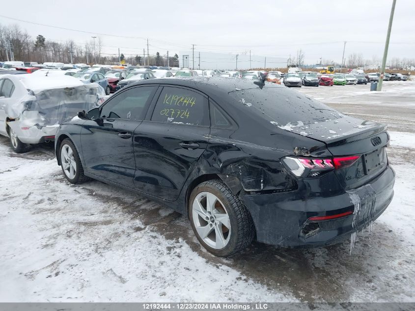 2022 Audi A3 Sedan VIN: WAUGUCGY1NA027724 Lot: 12192444