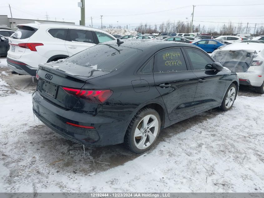 2022 Audi A3 Sedan VIN: WAUGUCGY1NA027724 Lot: 12192444